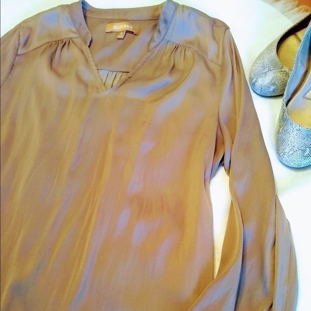 Ellen Tracy Brown Silky Blouse Women's Medium